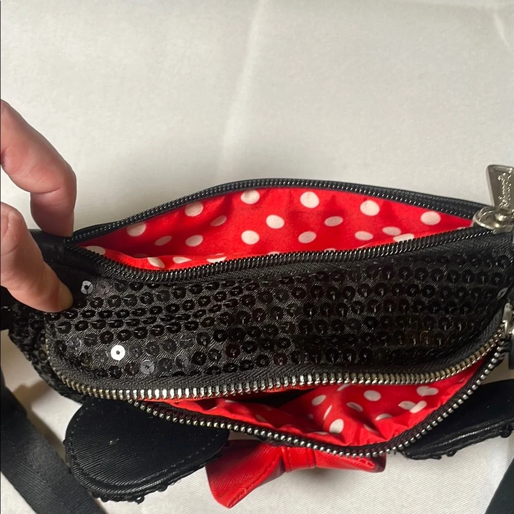 Loungefly Disney Minnie Black Sequin Bum Bag with Red Accent - Picture 11 of 14